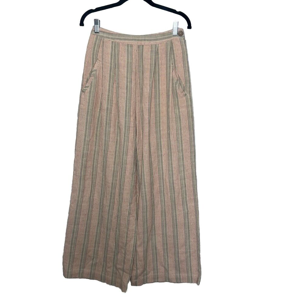 Free People Pants Women's 4 Pink Brown Stripe Cropped Wide Leg Laggenlook Boho